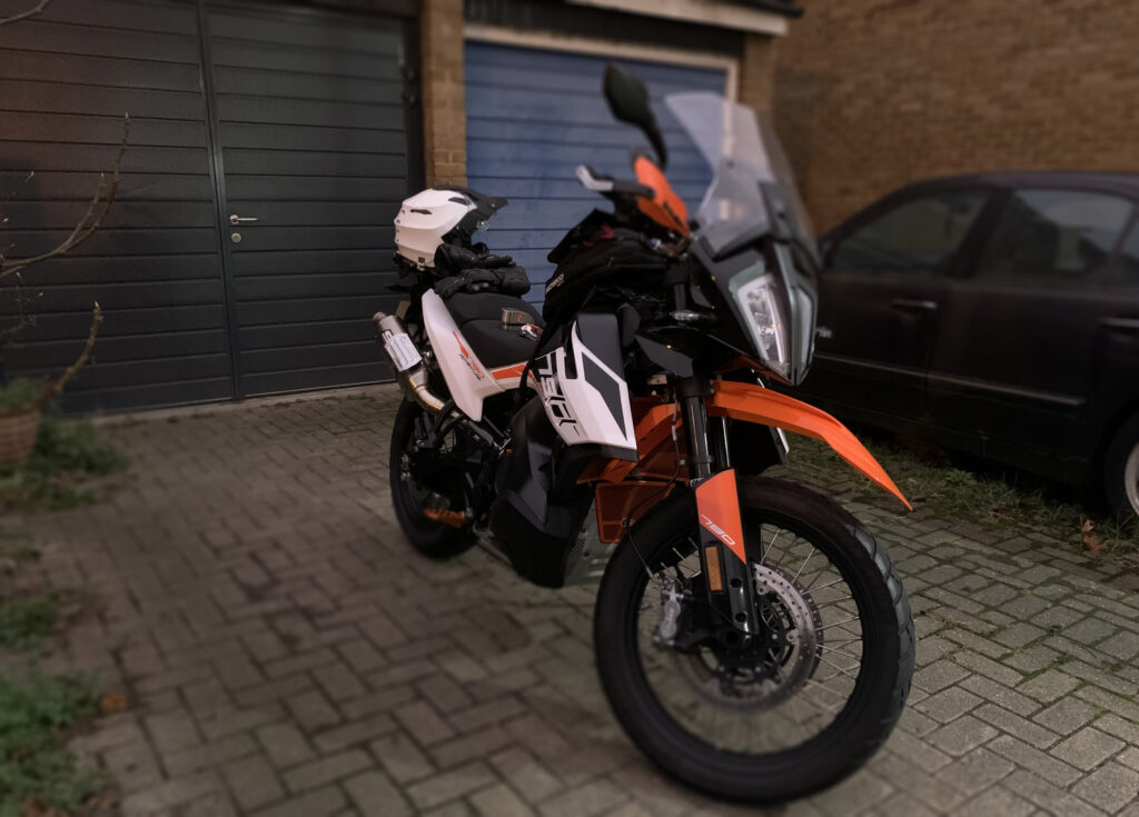 motorcycle with orange bits
